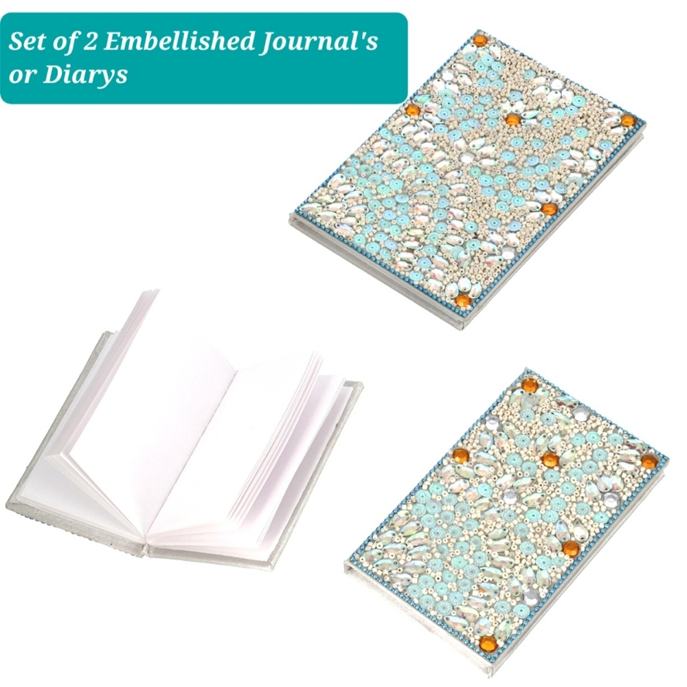Gift Set Of 2 Beautiful Handcrafted Blue Bead Embellished Journal's \ Diarys
